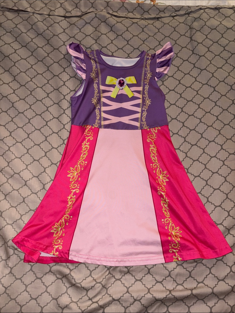 Girls Purple and Pink Princess Nightgown with Gold Trim